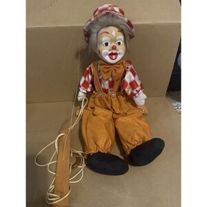 Vintage Clown On Swing Puppet Porcelain Face‎ Soft Body 19"